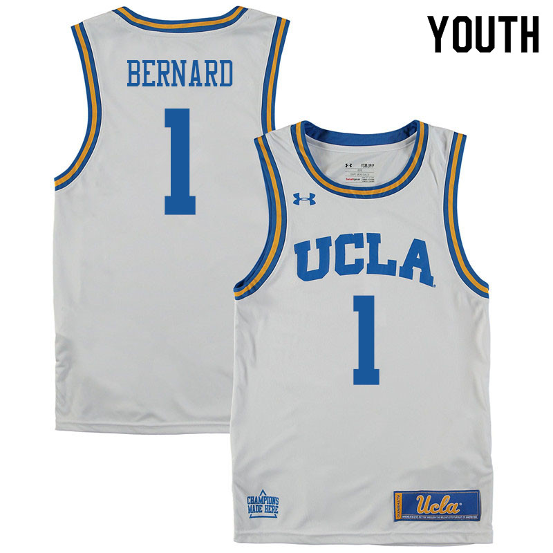 Youth #1 Jules Bernard UCLA Burins College Basketball Jerseys Sale-White - Click Image to Close